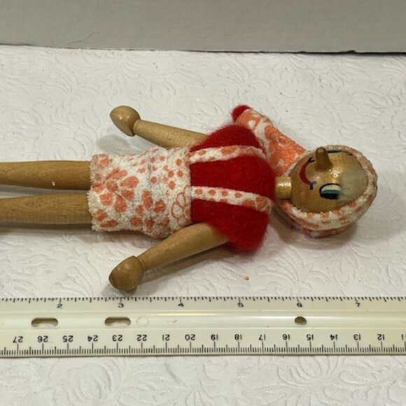 VTG Handcrafted Traditional Wooden Jointed Peg Pinocchio Toy Doll 7.5” Tall - Picture 12 of 16